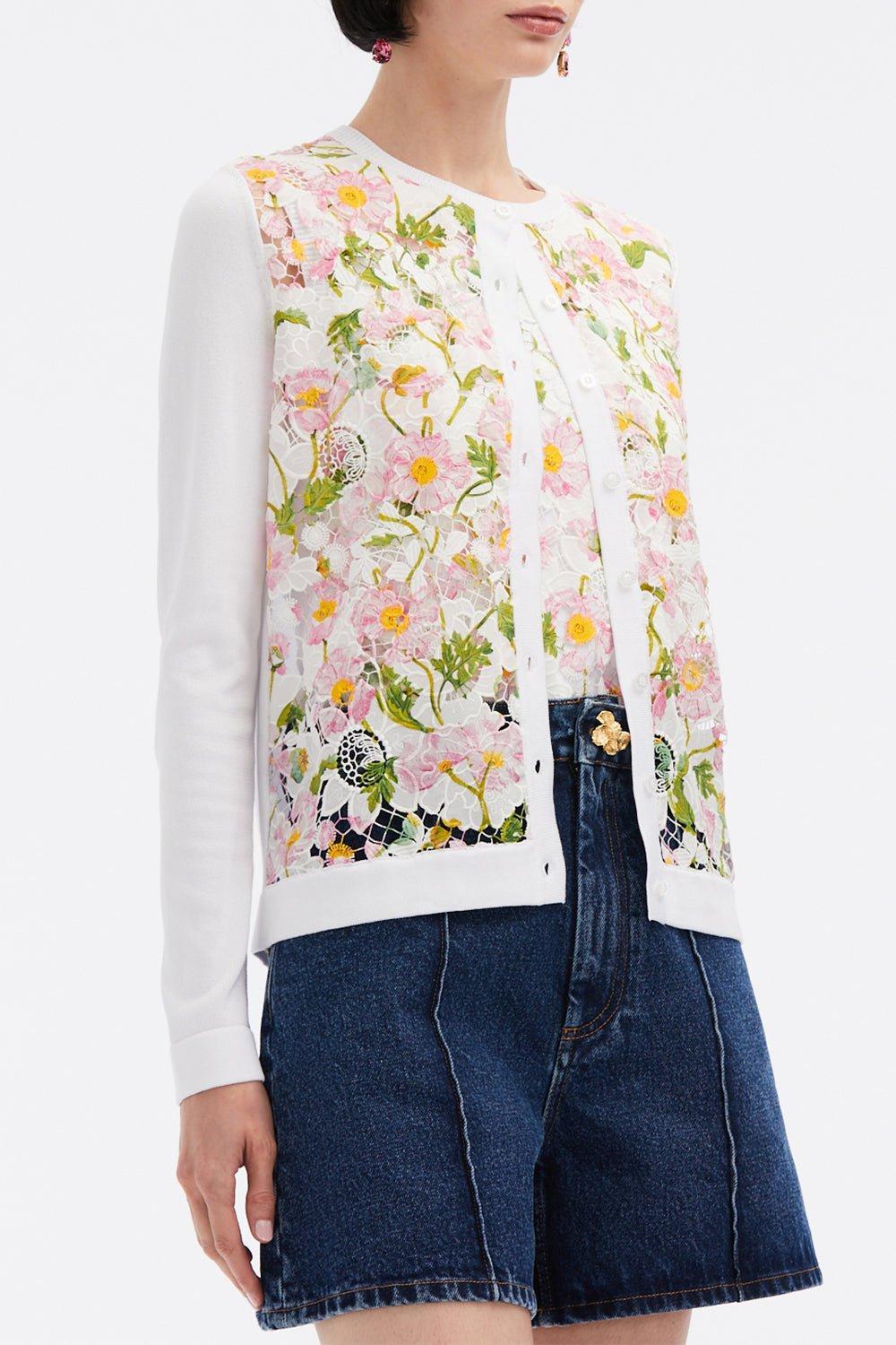 OSCAR DE LA RENTA-Long Sleeve Mixed Cardigan-