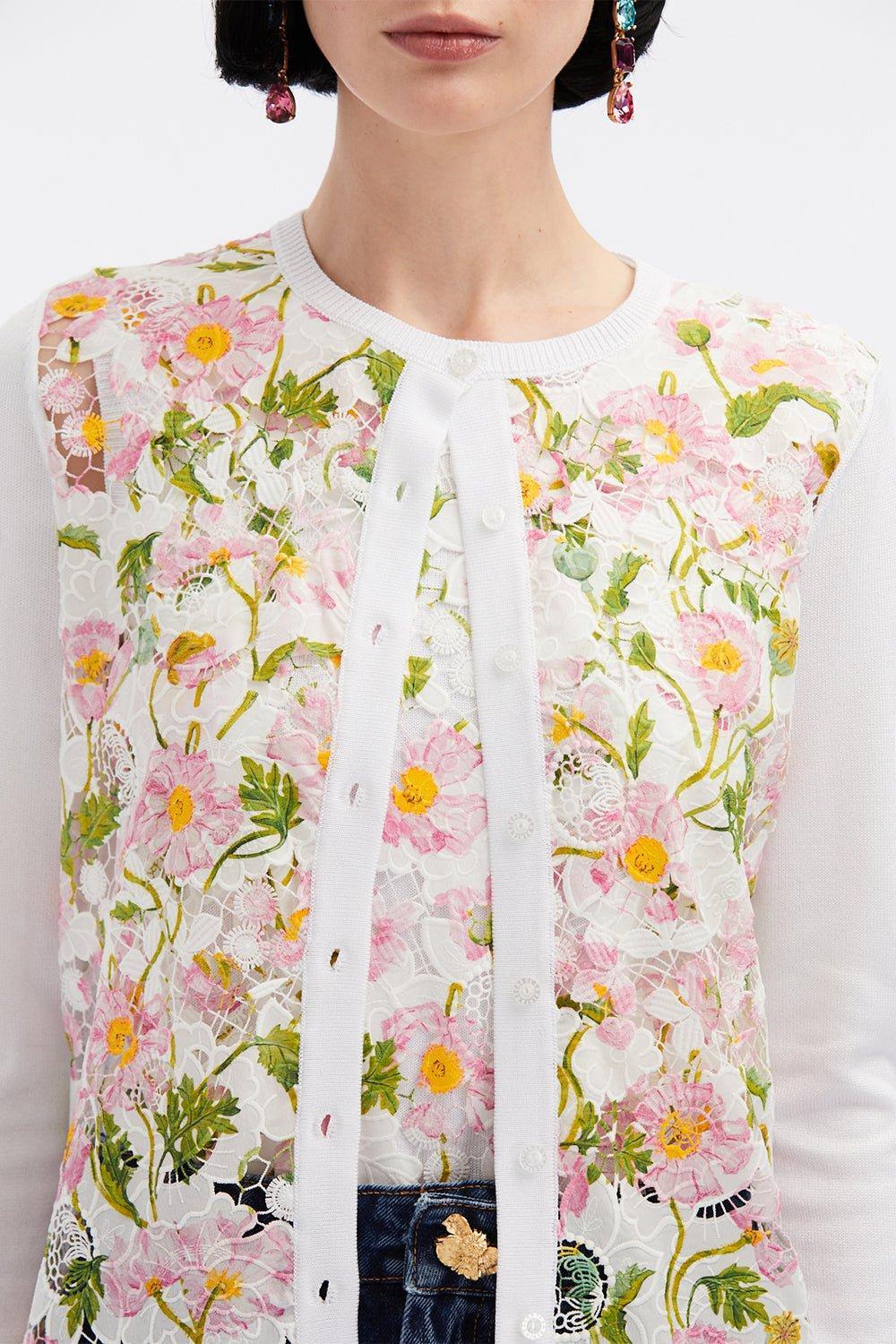 OSCAR DE LA RENTA-Long Sleeve Mixed Cardigan-