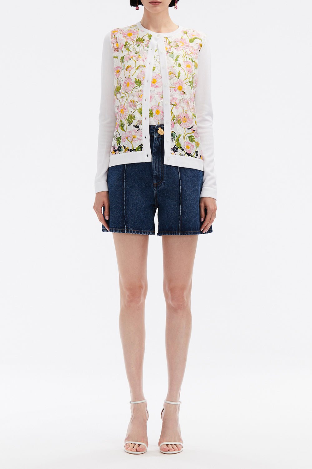 OSCAR DE LA RENTA-Long Sleeve Mixed Cardigan-