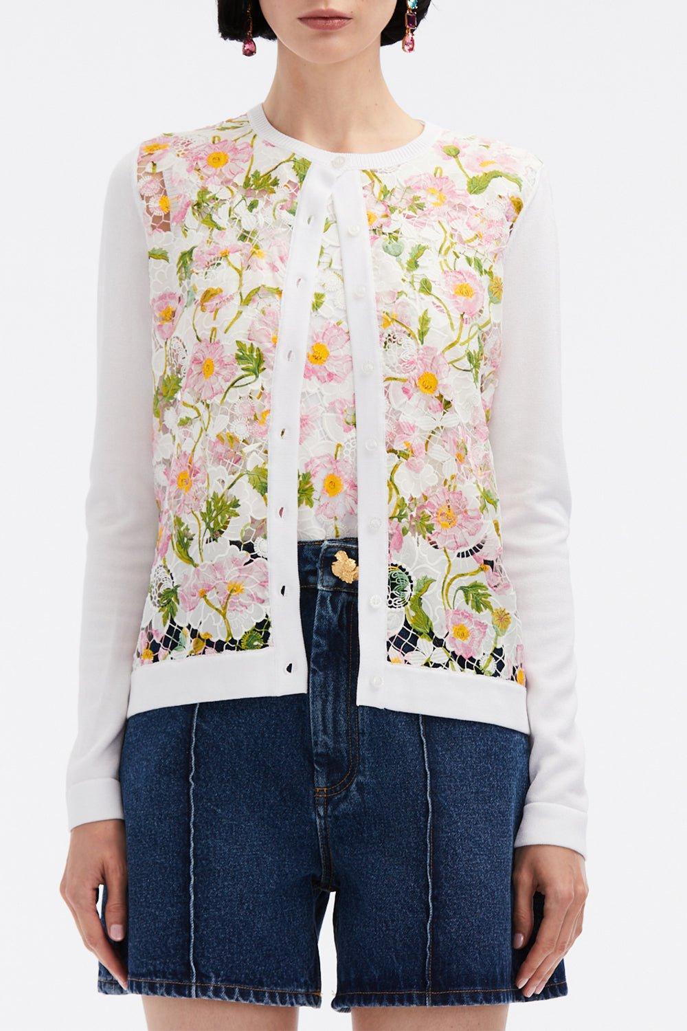 OSCAR DE LA RENTA-Long Sleeve Mixed Cardigan-