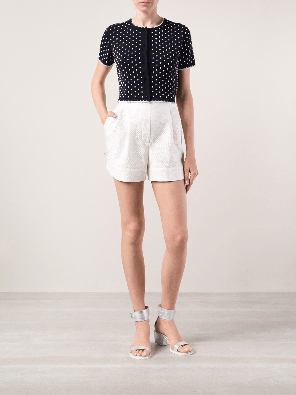 OSCAR DE LA RENTA-Cropped Dot Print Cardigan-