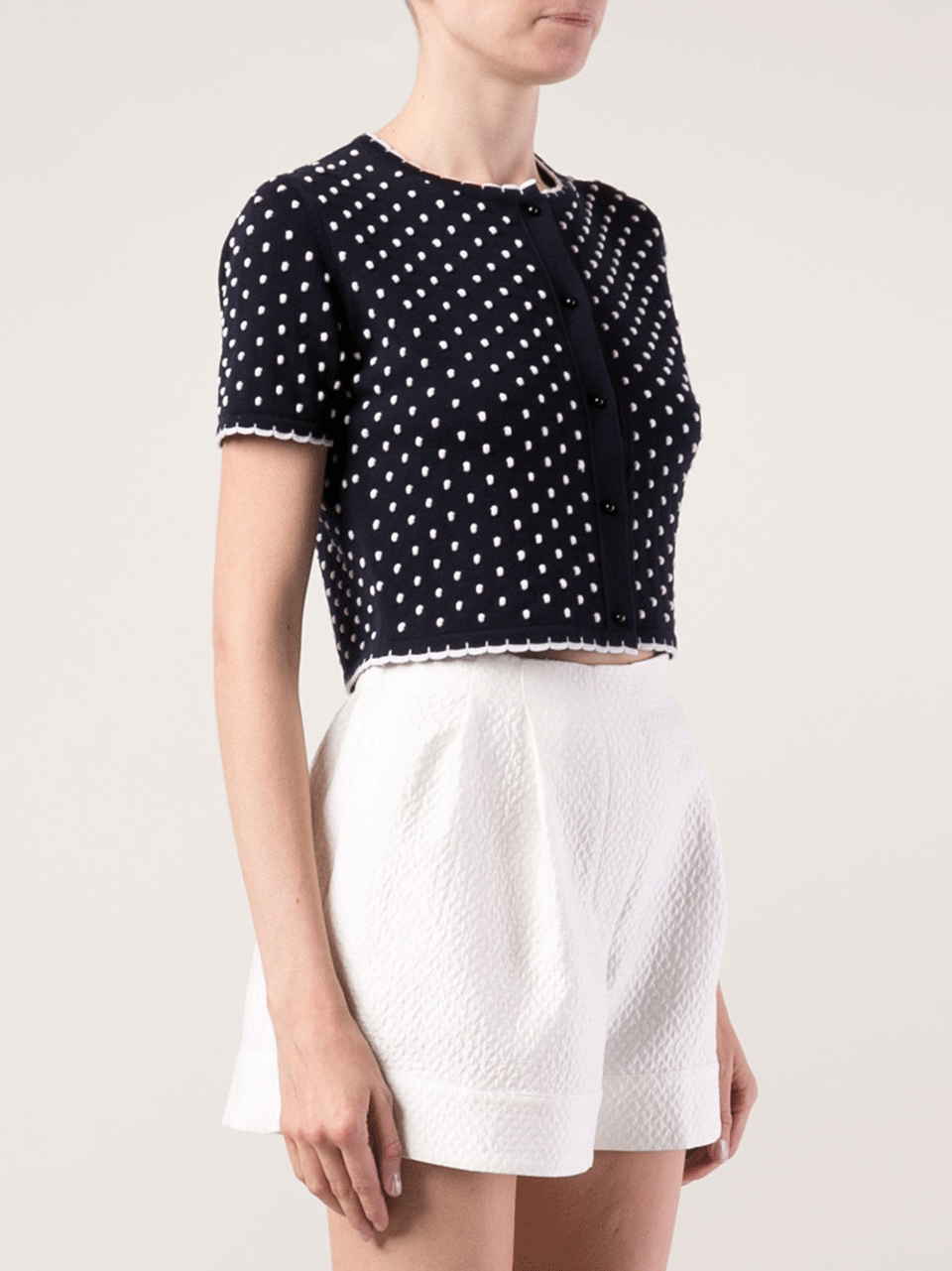 OSCAR DE LA RENTA-Cropped Dot Print Cardigan-