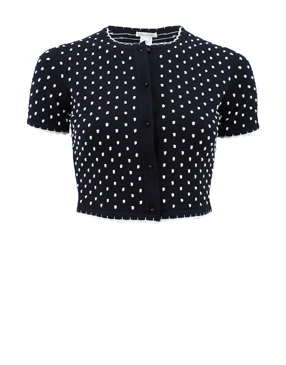 OSCAR DE LA RENTA-Cropped Dot Print Cardigan-