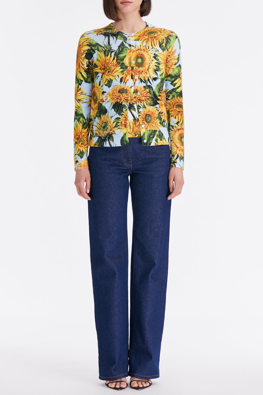 OSCAR DE LA RENTA-Long Sleeve Sunflower Cardigan-