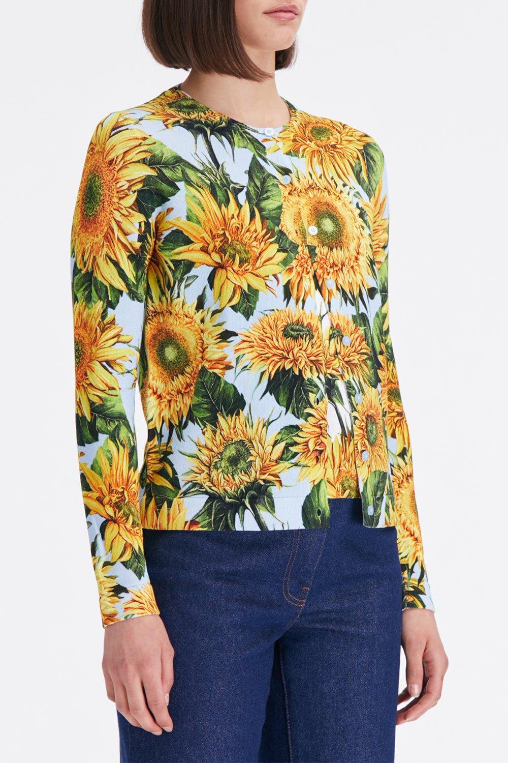 OSCAR DE LA RENTA-Long Sleeve Sunflower Cardigan-