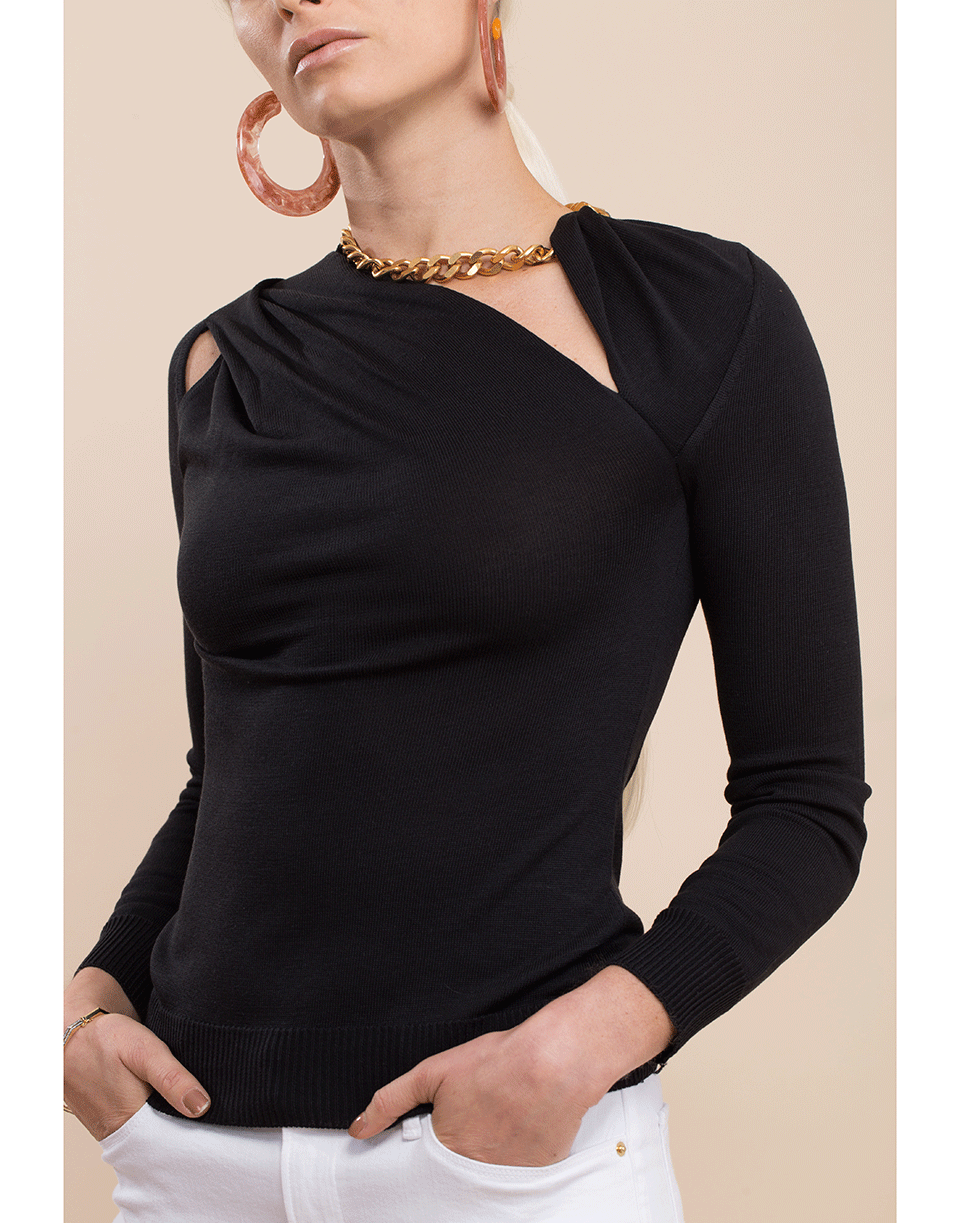 OSCAR DE LA RENTA-Gold Chain Necklace Knit Sweater-