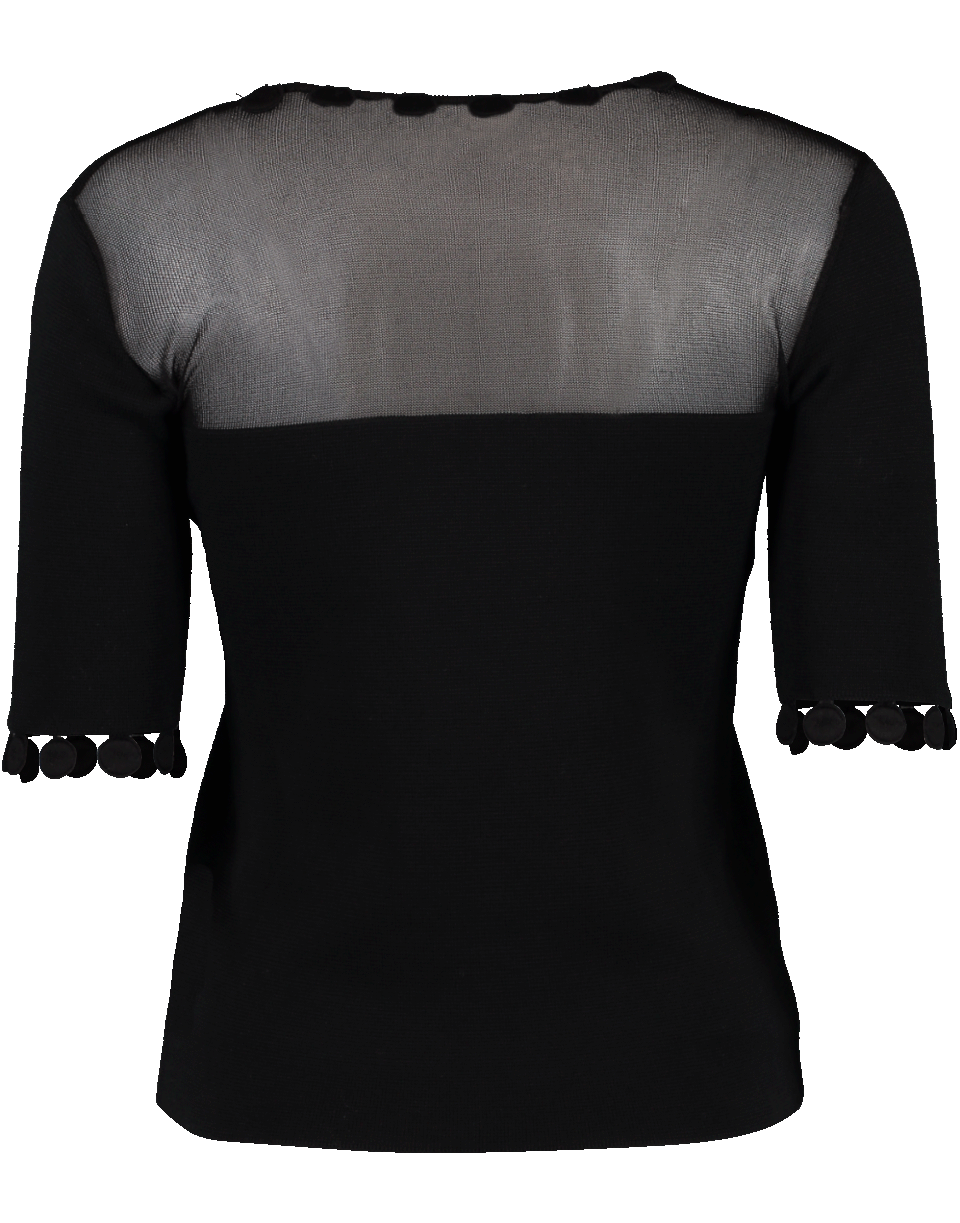 OSCAR DE LA RENTA-Pom Pom Sheer Panel Knit Top-