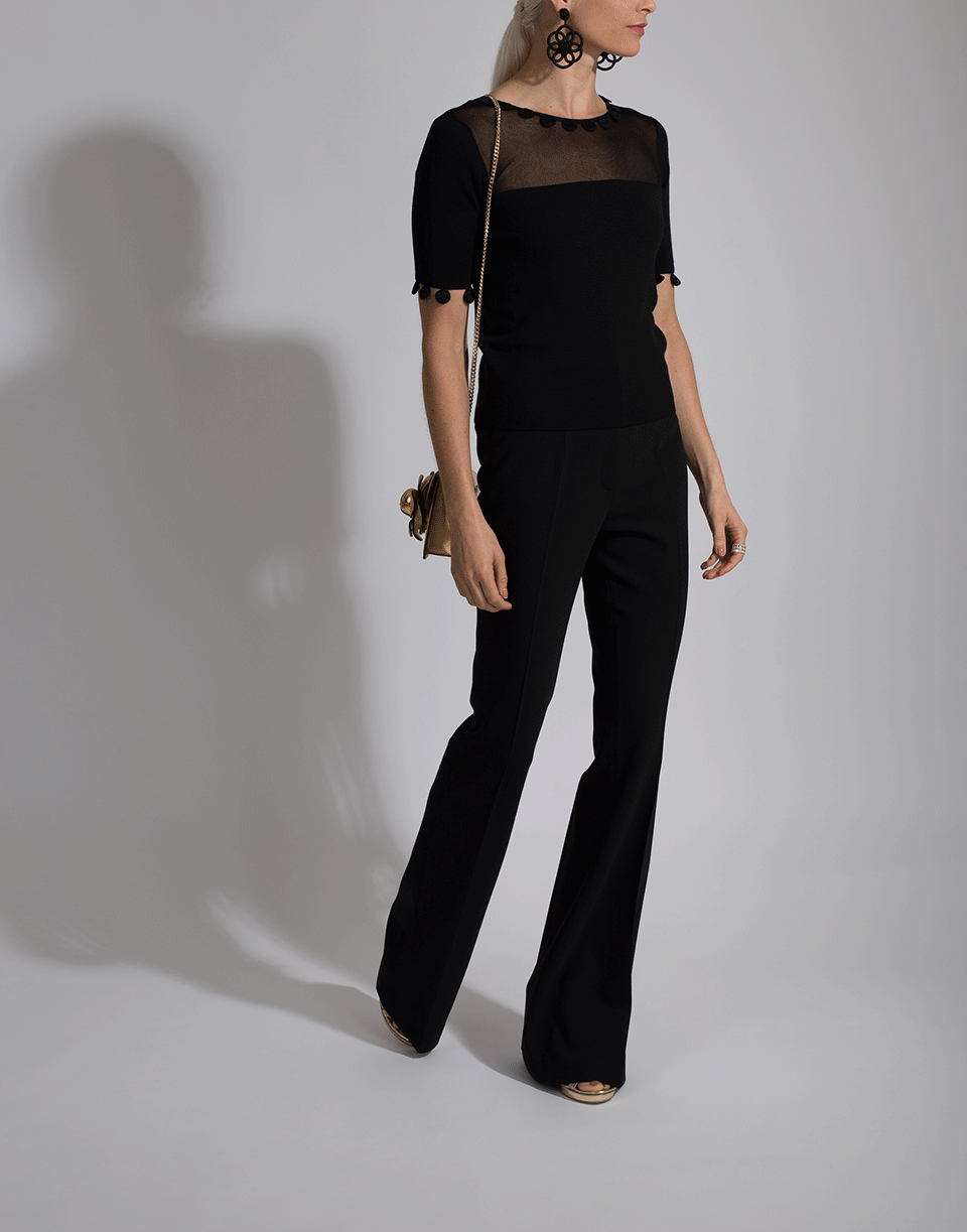 OSCAR DE LA RENTA-Pom Pom Sheer Panel Knit Top-