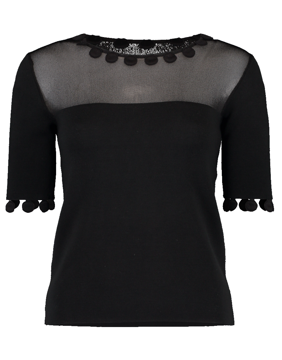 OSCAR DE LA RENTA-Pom Pom Sheer Panel Knit Top-