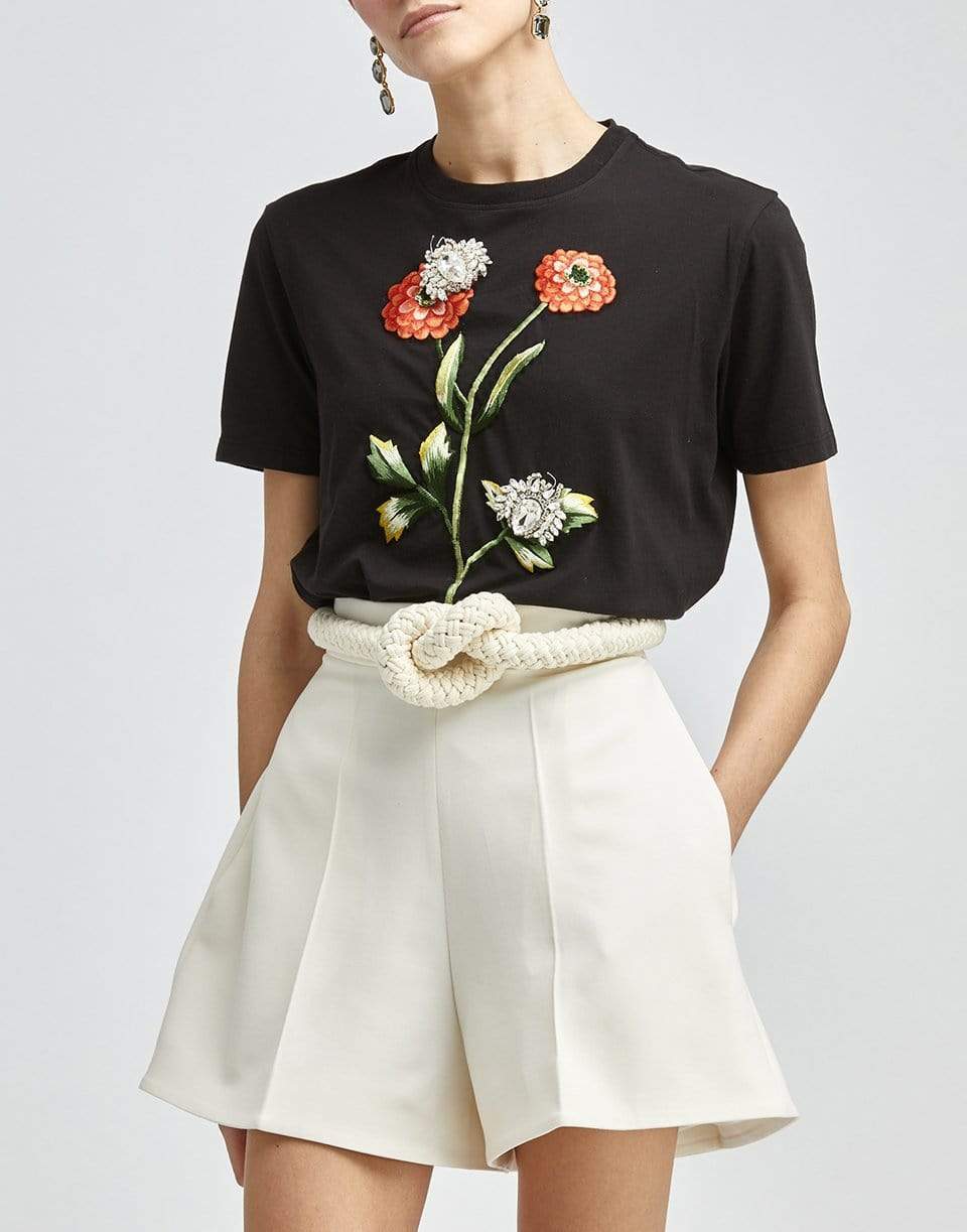 OSCAR DE LA RENTA-Flower Embroidered Tee-