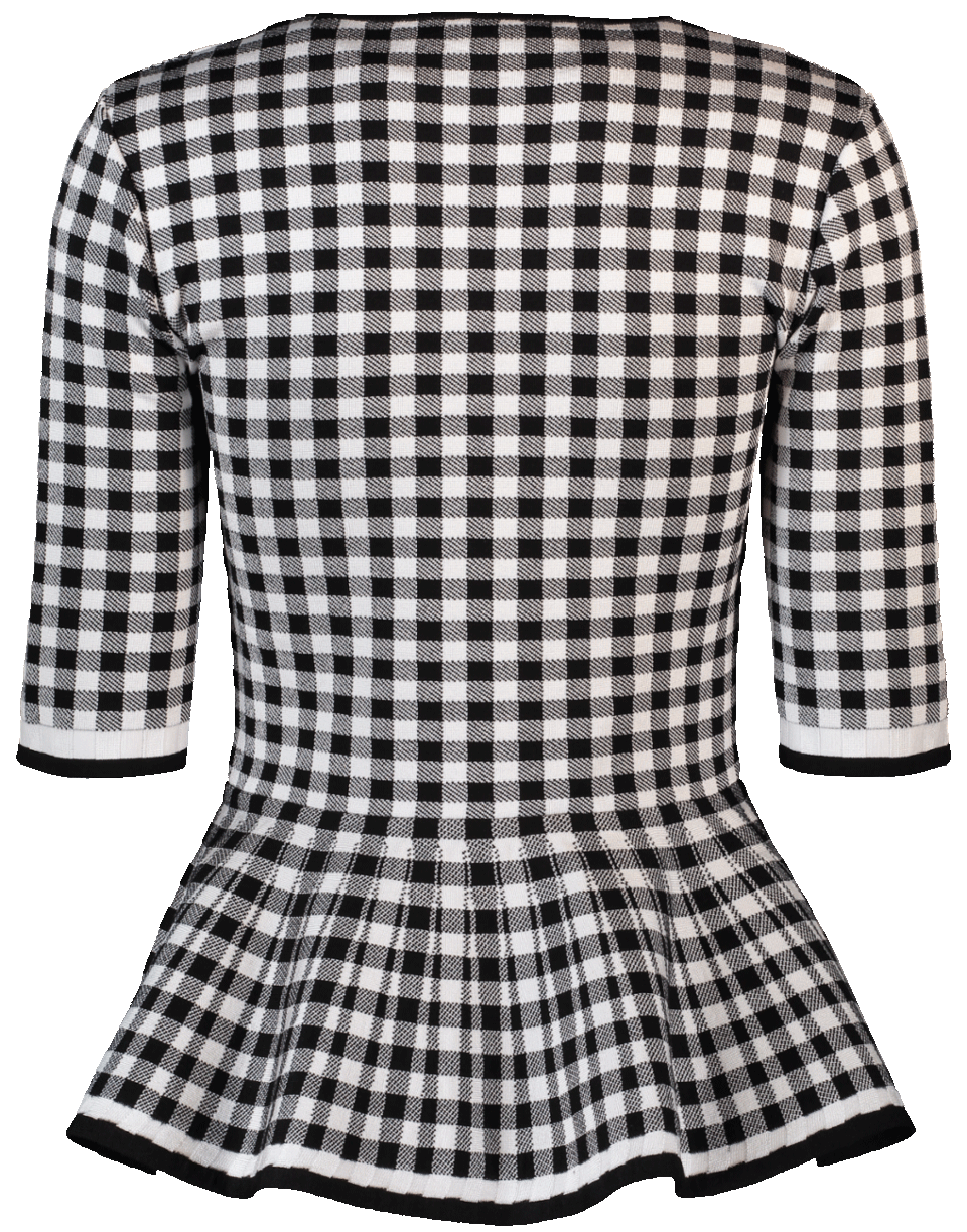 OSCAR DE LA RENTA-Peplum Gingham Knit Top-