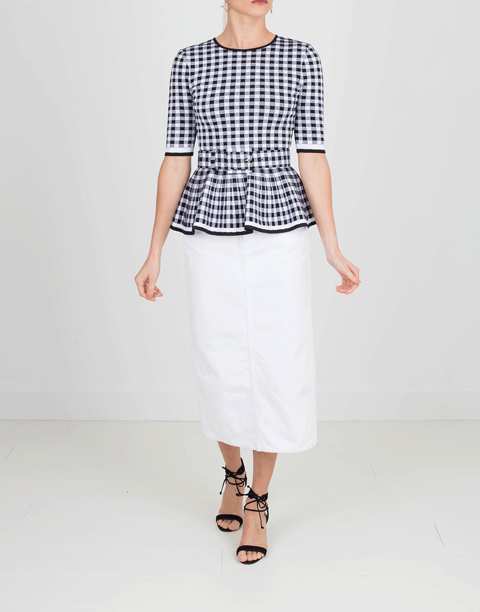 OSCAR DE LA RENTA-Peplum Gingham Knit Top-