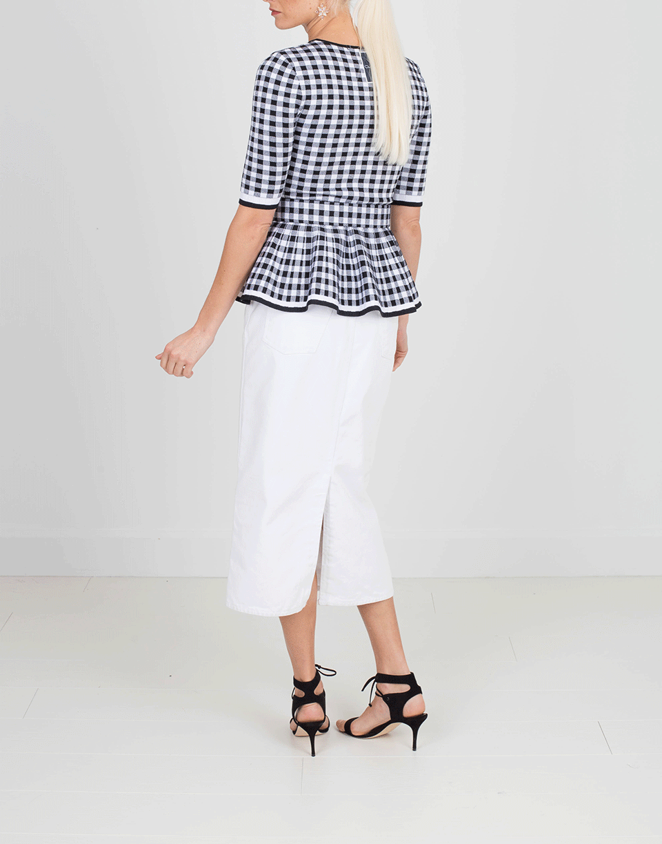 OSCAR DE LA RENTA-Peplum Gingham Knit Top-