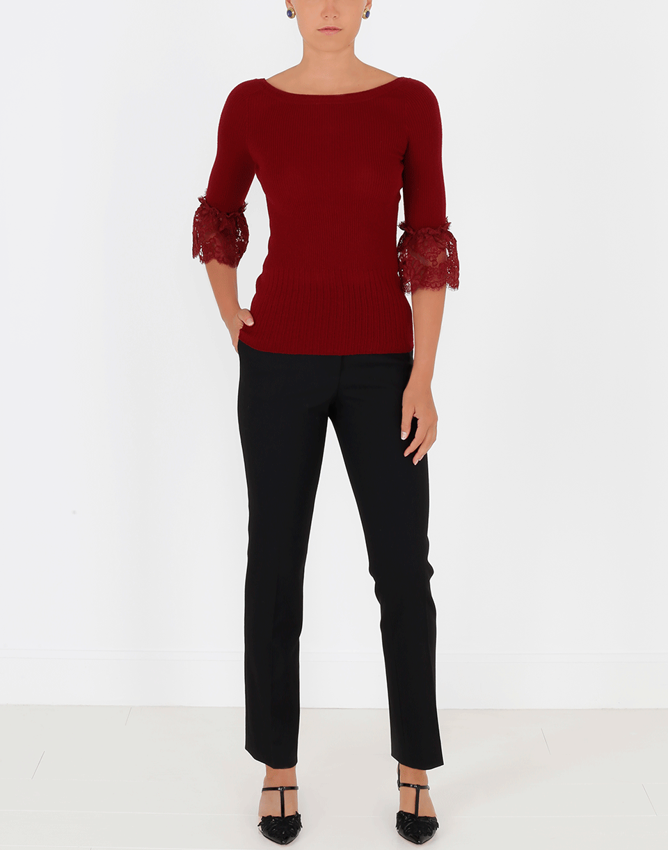 OSCAR DE LA RENTA-Lace Cuff Knit Top-