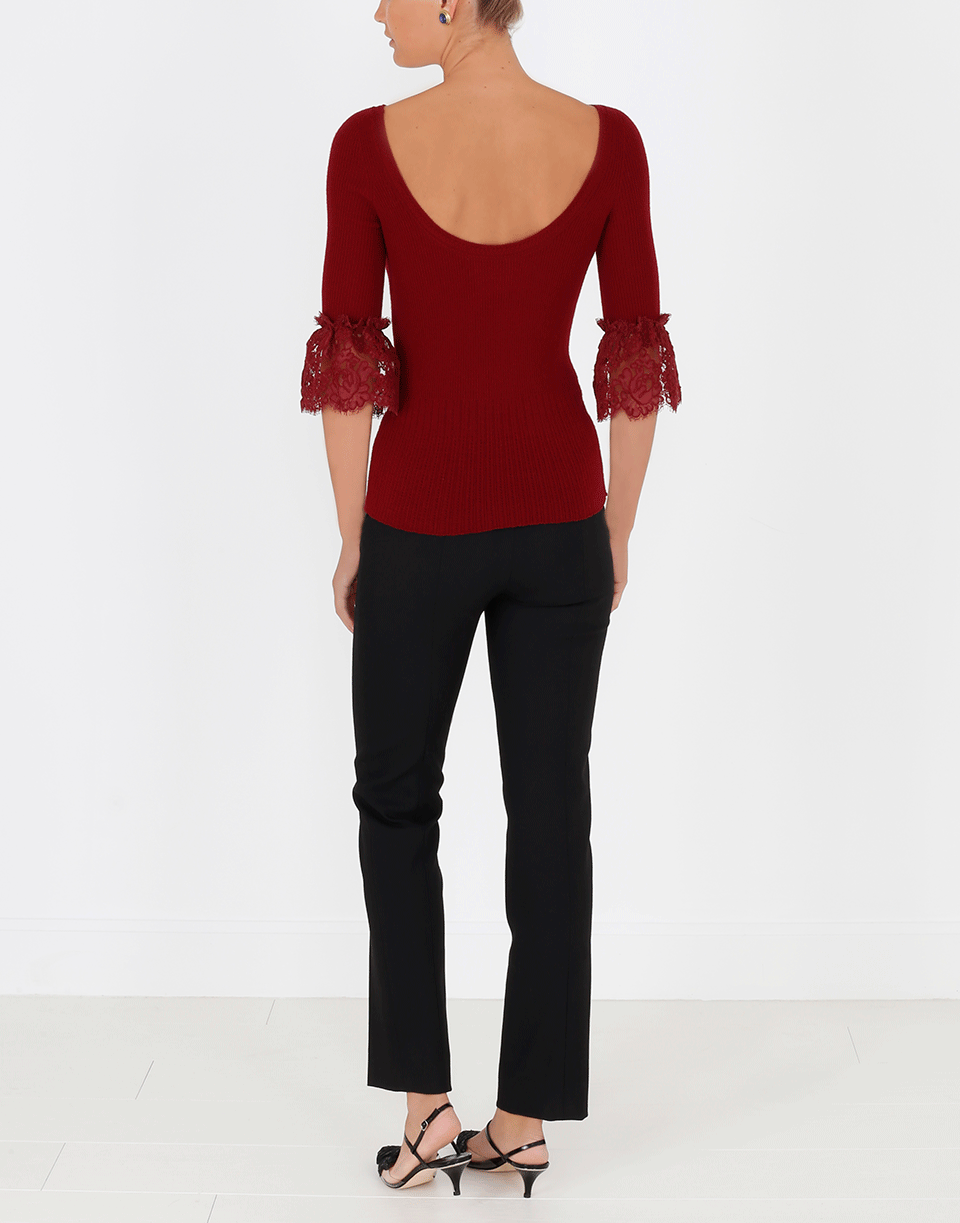 OSCAR DE LA RENTA-Lace Cuff Knit Top-