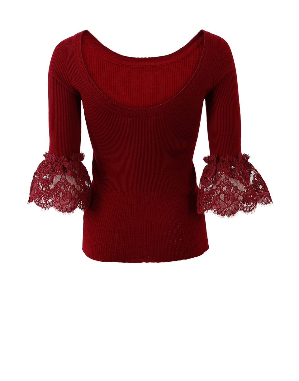 OSCAR DE LA RENTA-Lace Cuff Knit Top-