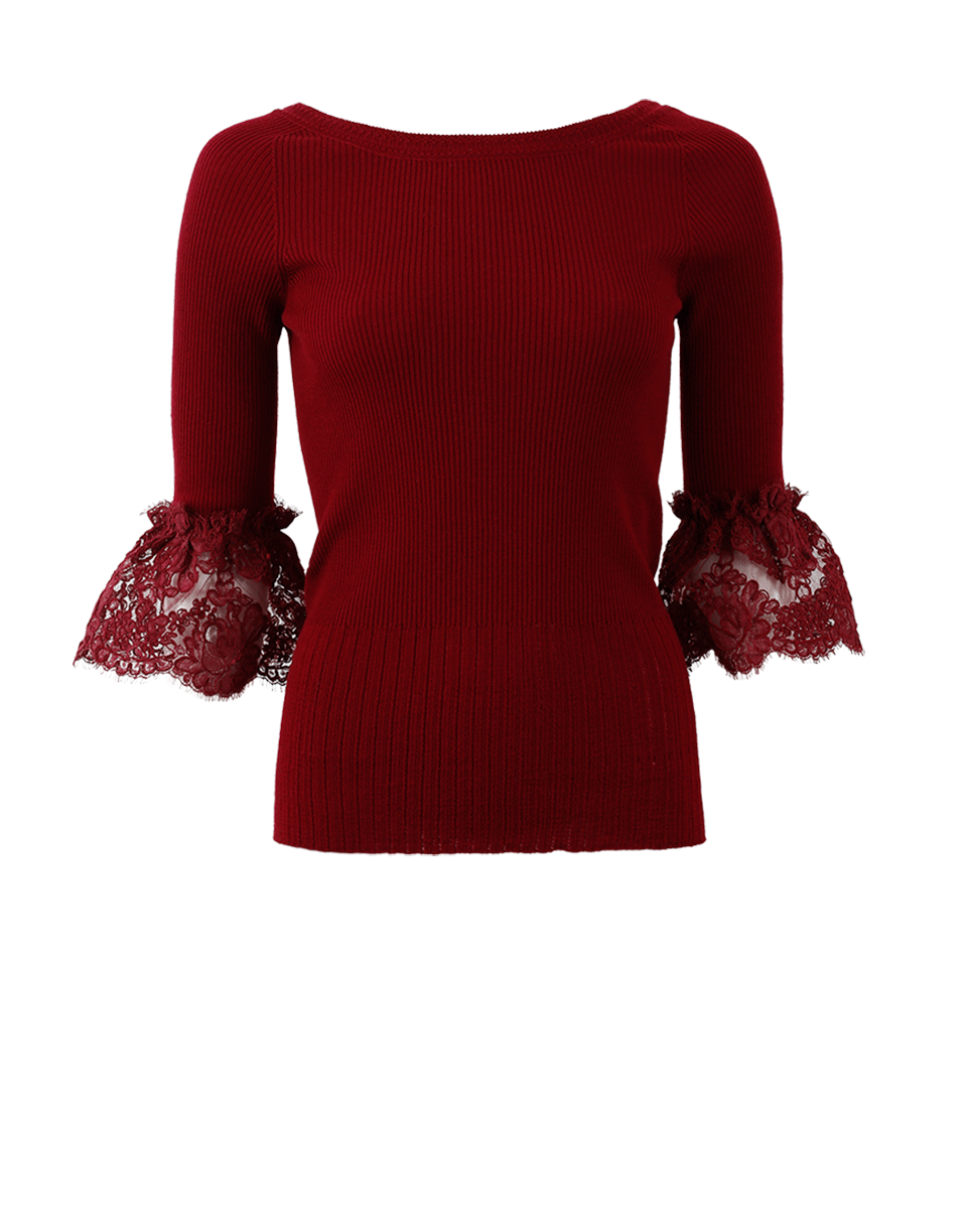 OSCAR DE LA RENTA-Lace Cuff Knit Top-