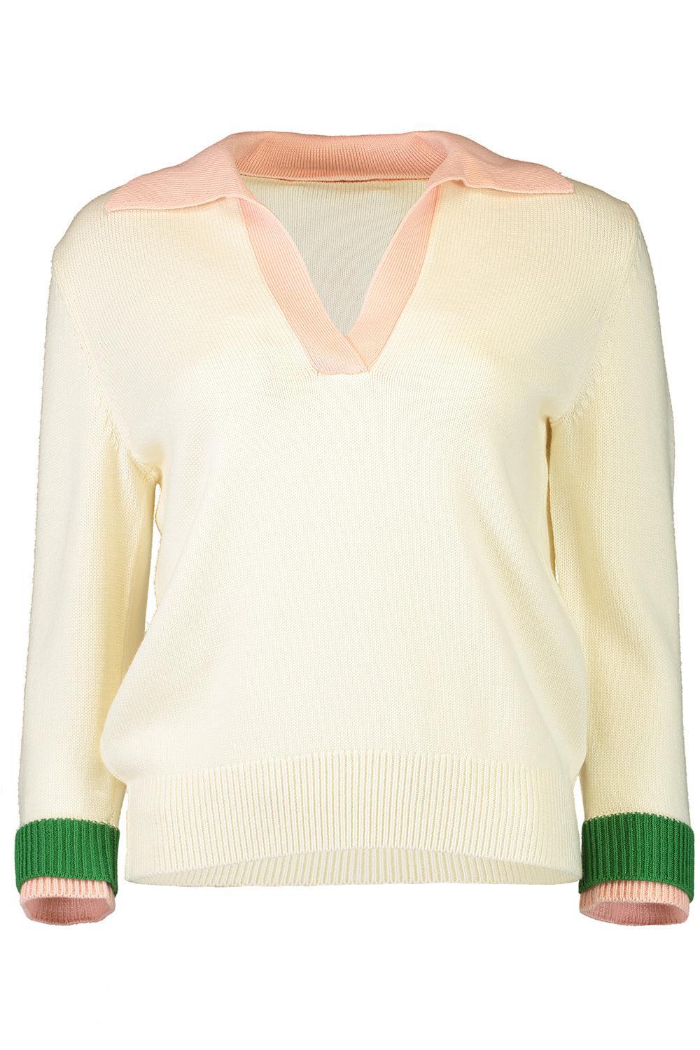 Colorblock Polo Pullover-IVRPKGRN-XS-CLOTHINGTOPKNITS-OSCAR DE LA RENTA
