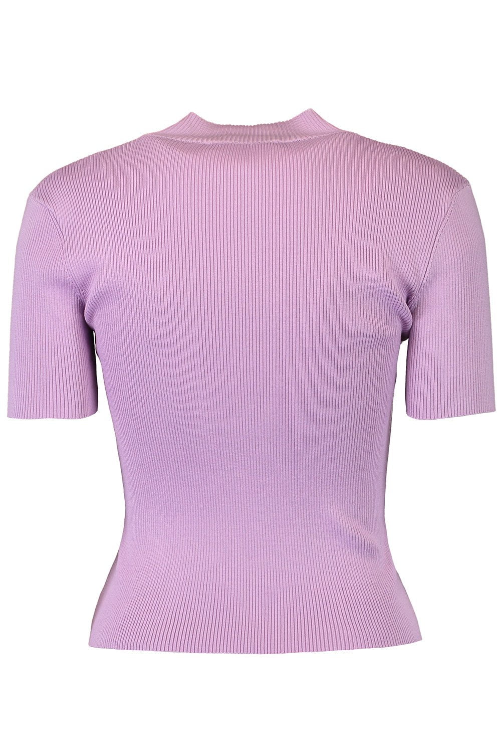 OSCAR DE LA RENTA-Short Sleeve Mock Neck Ribbed Pullover-