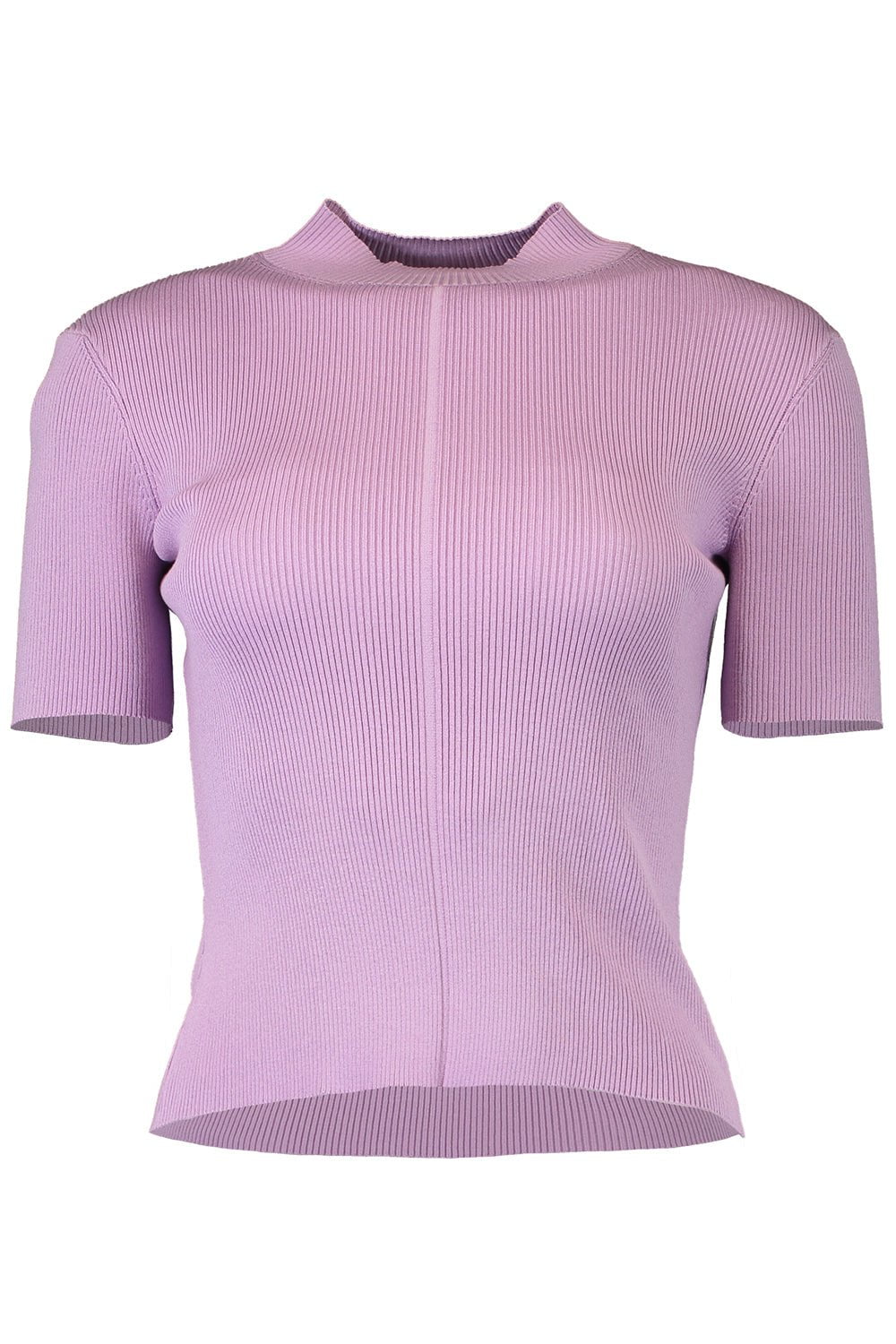 OSCAR DE LA RENTA-Short Sleeve Mock Neck Ribbed Pullover-