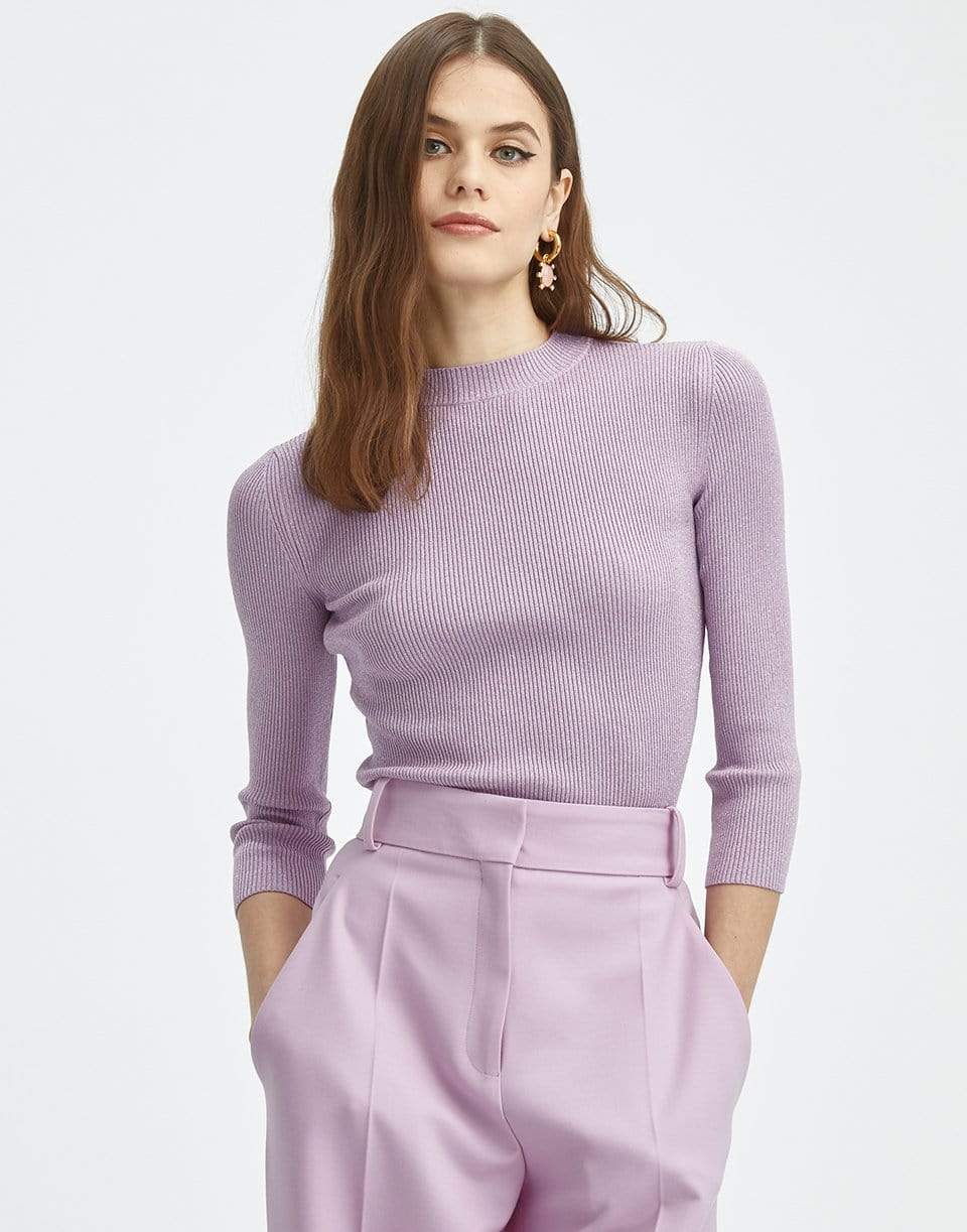 OSCAR DE LA RENTA-Three-Quarter Sleeve Lurex Knit Pullover-