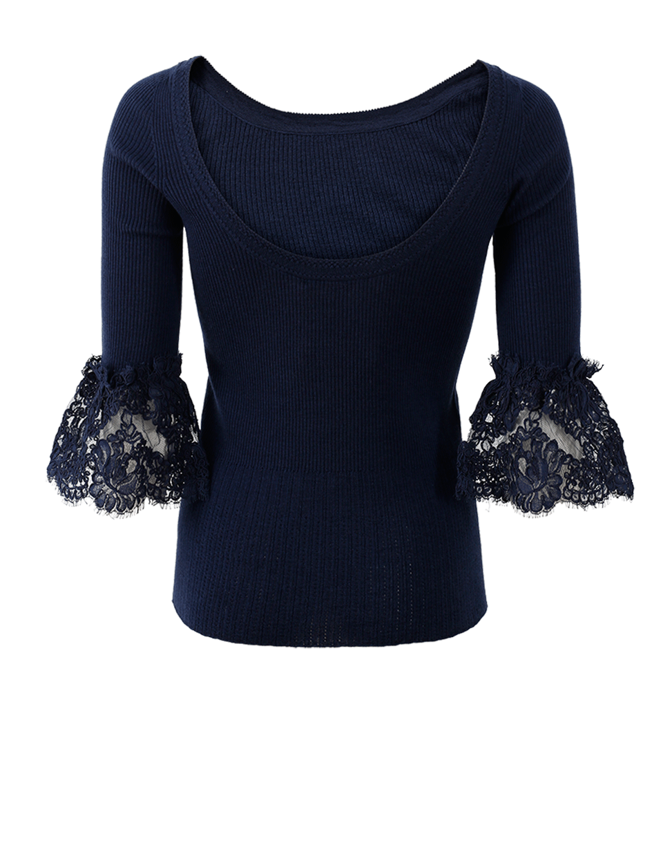 OSCAR DE LA RENTA-Lace Cuff Knit Top-