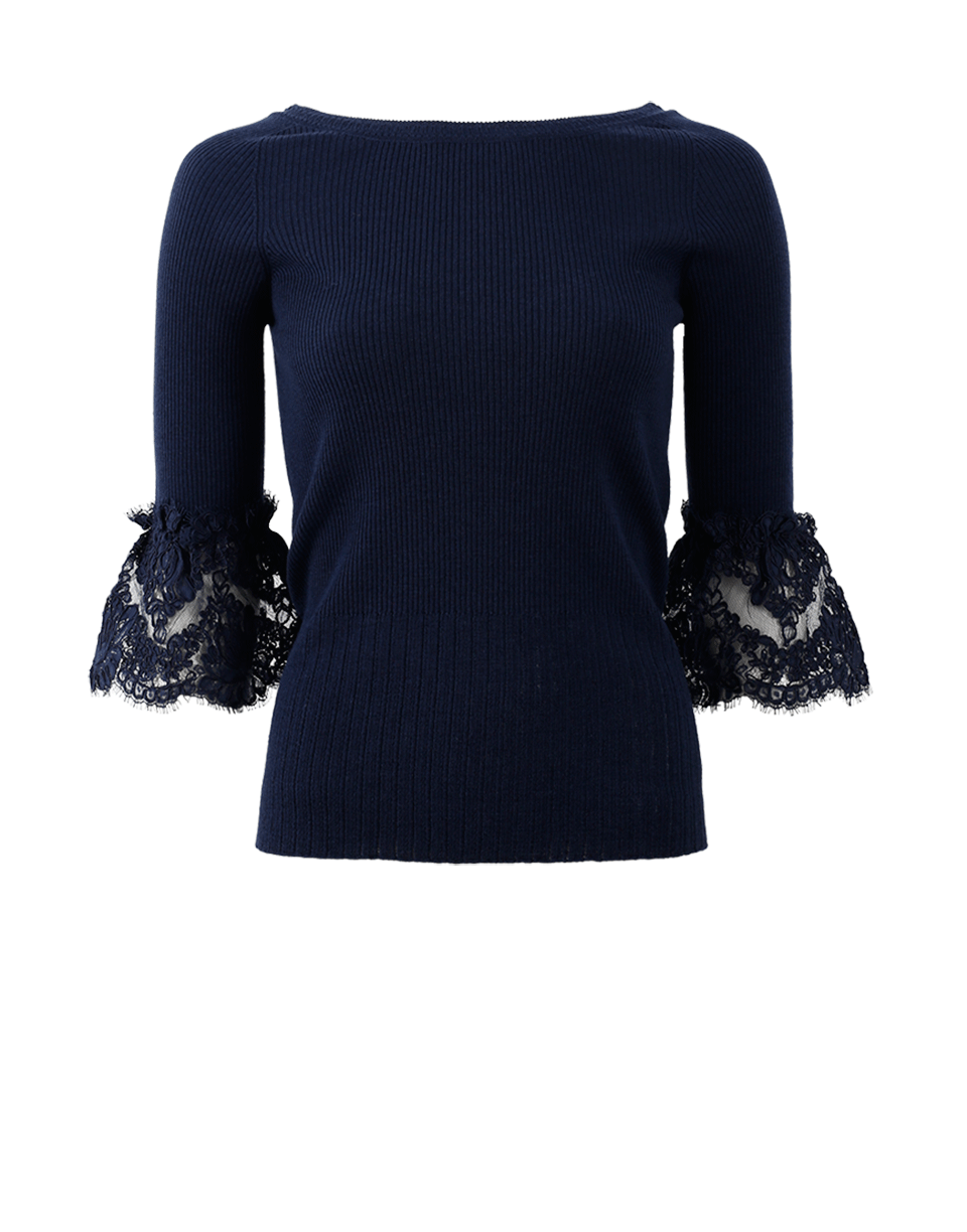 OSCAR DE LA RENTA-Lace Cuff Knit Top-