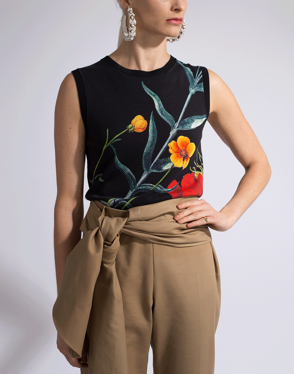 OSCAR DE LA RENTA-Flower Motif Tank-NAVY