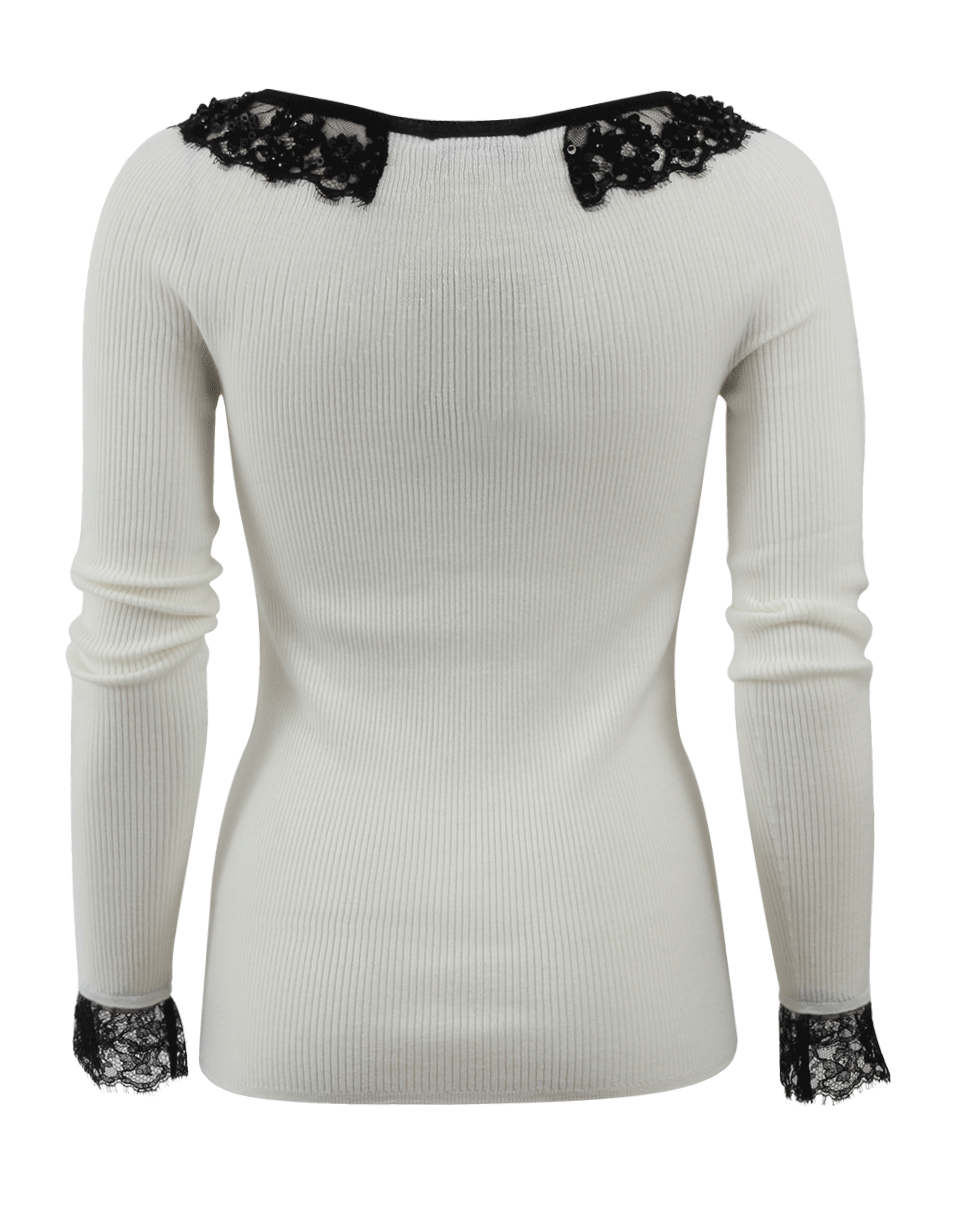 OSCAR DE LA RENTA-Lace Cuff Knit Top-