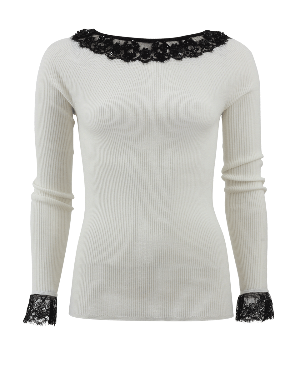OSCAR DE LA RENTA-Lace Cuff Knit Top-