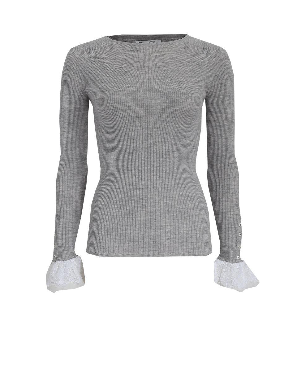 OSCAR DE LA RENTA-Lace Chiffon Knit Top-PALEGREY