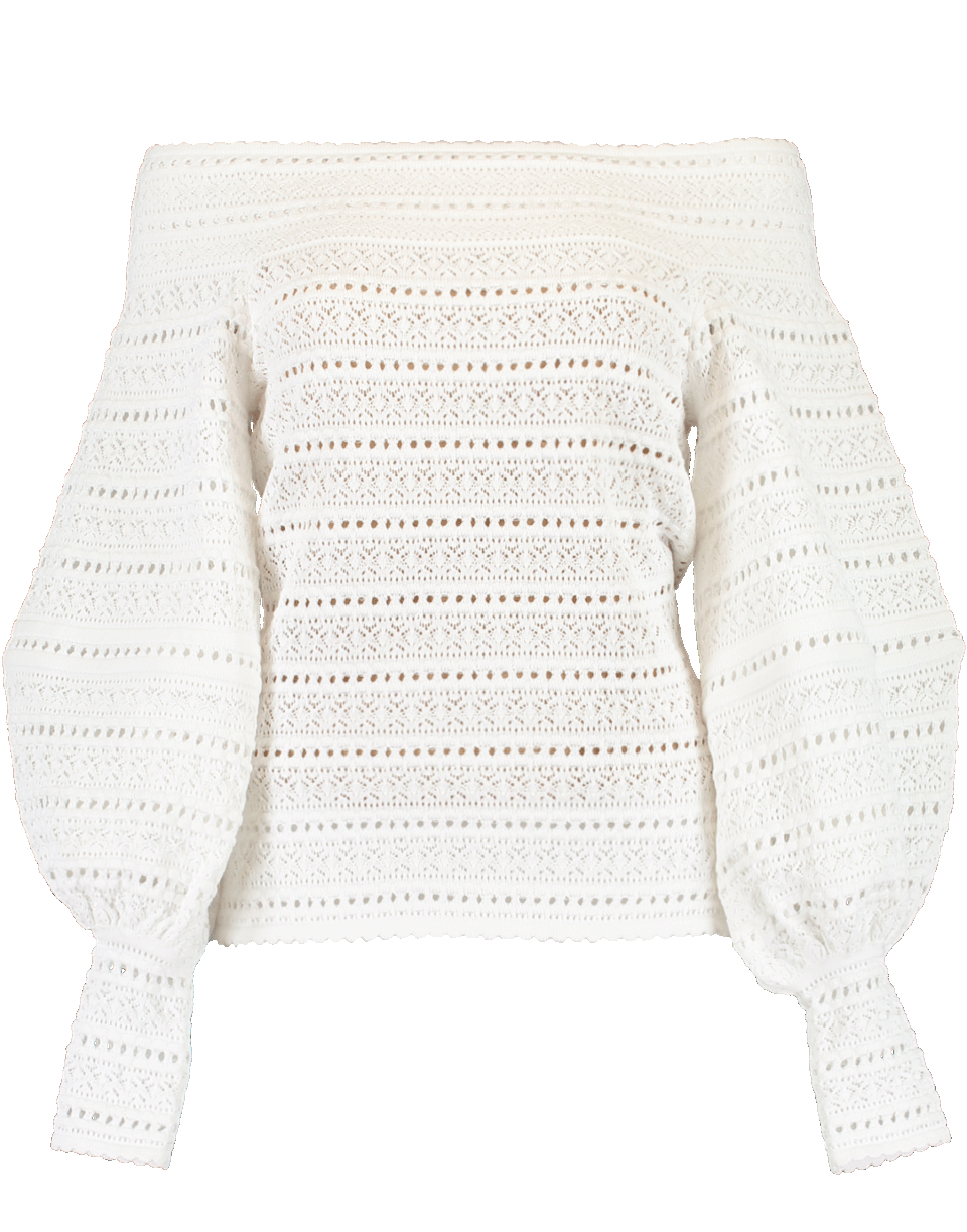 OSCAR DE LA RENTA-Puff Sleeve Off Shoulder Knit Top-