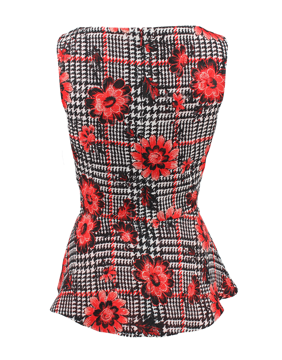 OSCAR DE LA RENTA-Jewel Neck Floral Peplum Top-