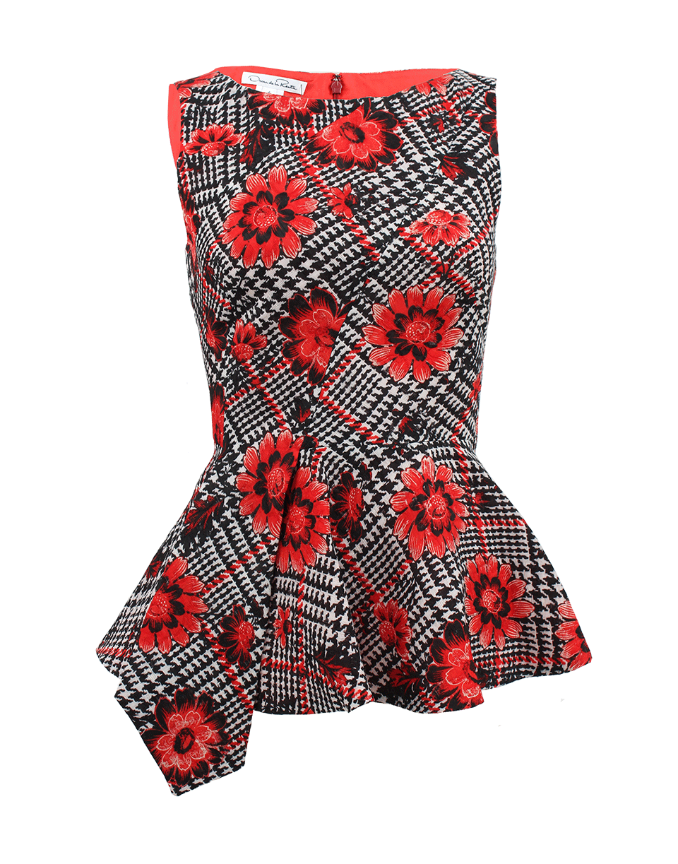 OSCAR DE LA RENTA-Jewel Neck Floral Peplum Top-