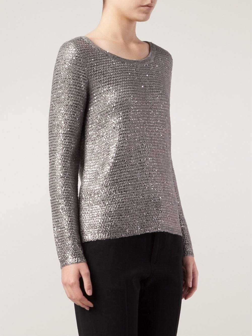 OSCAR DE LA RENTA-Sequin Pullover-CHARCOAL