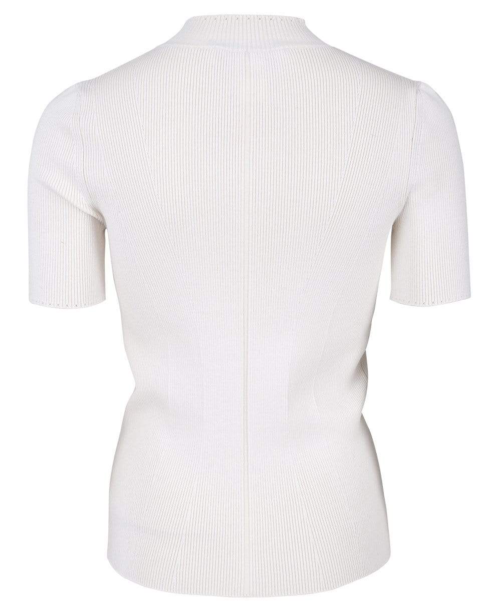 OSCAR DE LA RENTA-Ivory Short Sleeve Mockneck Top-