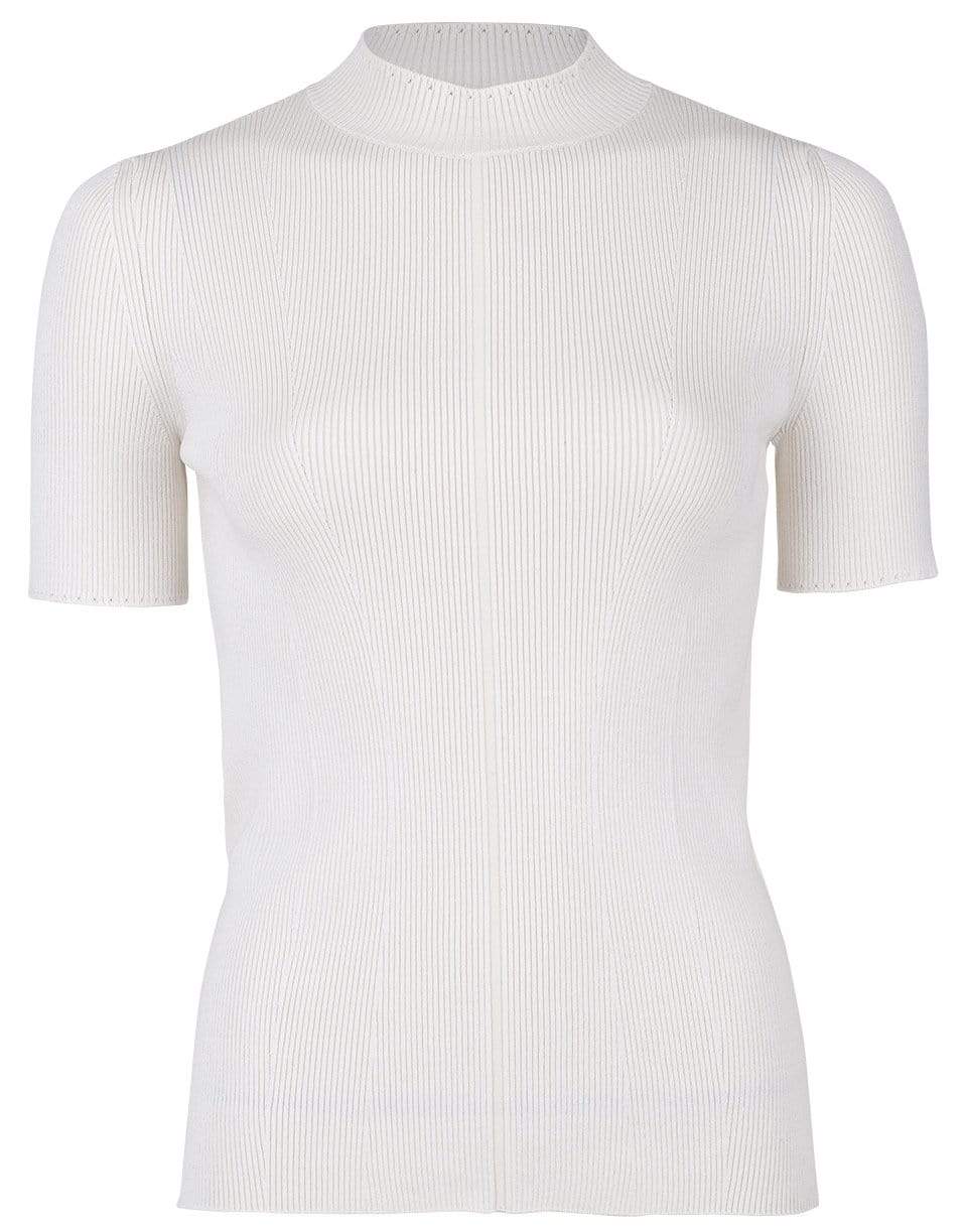 OSCAR DE LA RENTA-Ivory Short Sleeve Mockneck Top-