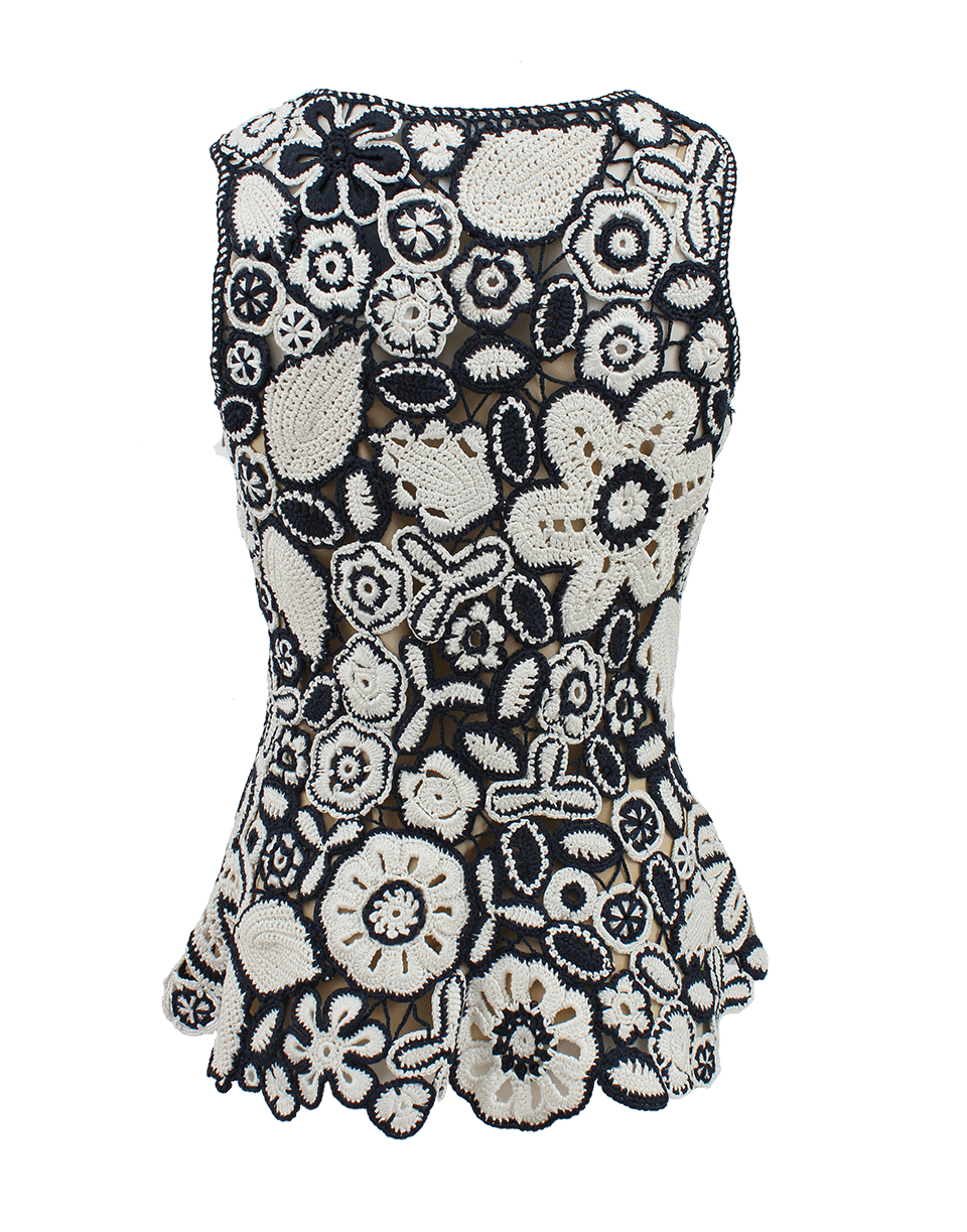 OSCAR DE LA RENTA-Sleeveless Jewelneck Crochet Peplum Top-