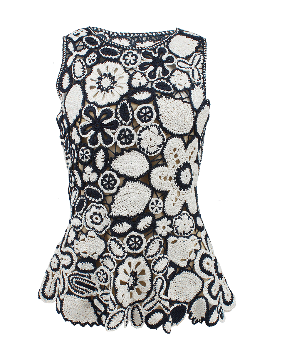 OSCAR DE LA RENTA-Sleeveless Jewelneck Crochet Peplum Top-