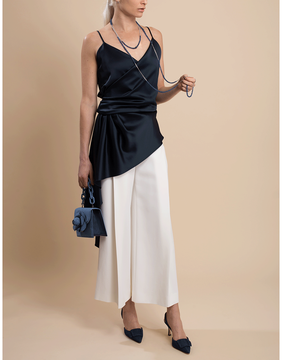 OSCAR DE LA RENTA-Navy Side Drape Spaghetti Strap Top-