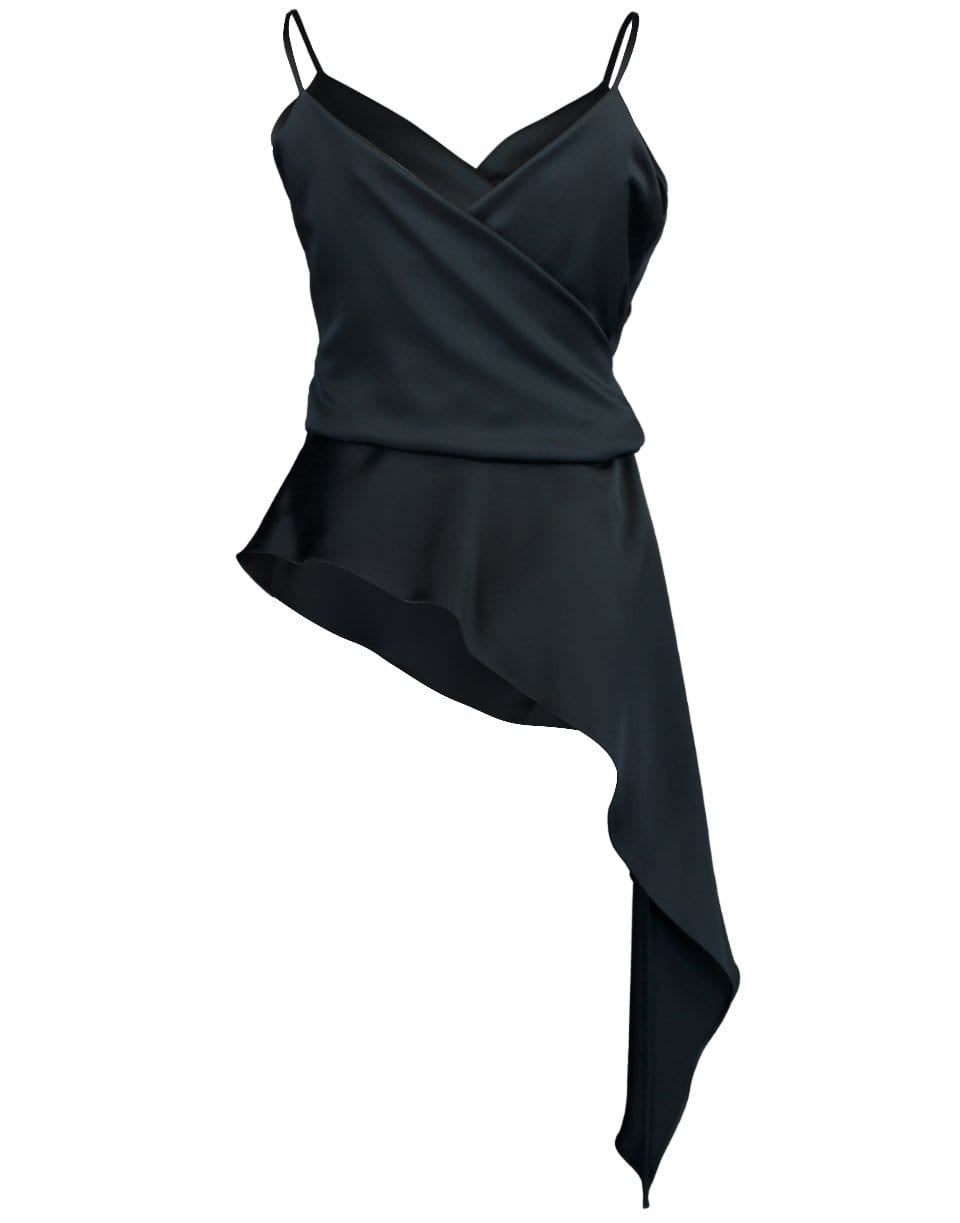OSCAR DE LA RENTA-Navy Side Drape Spaghetti Strap Top-