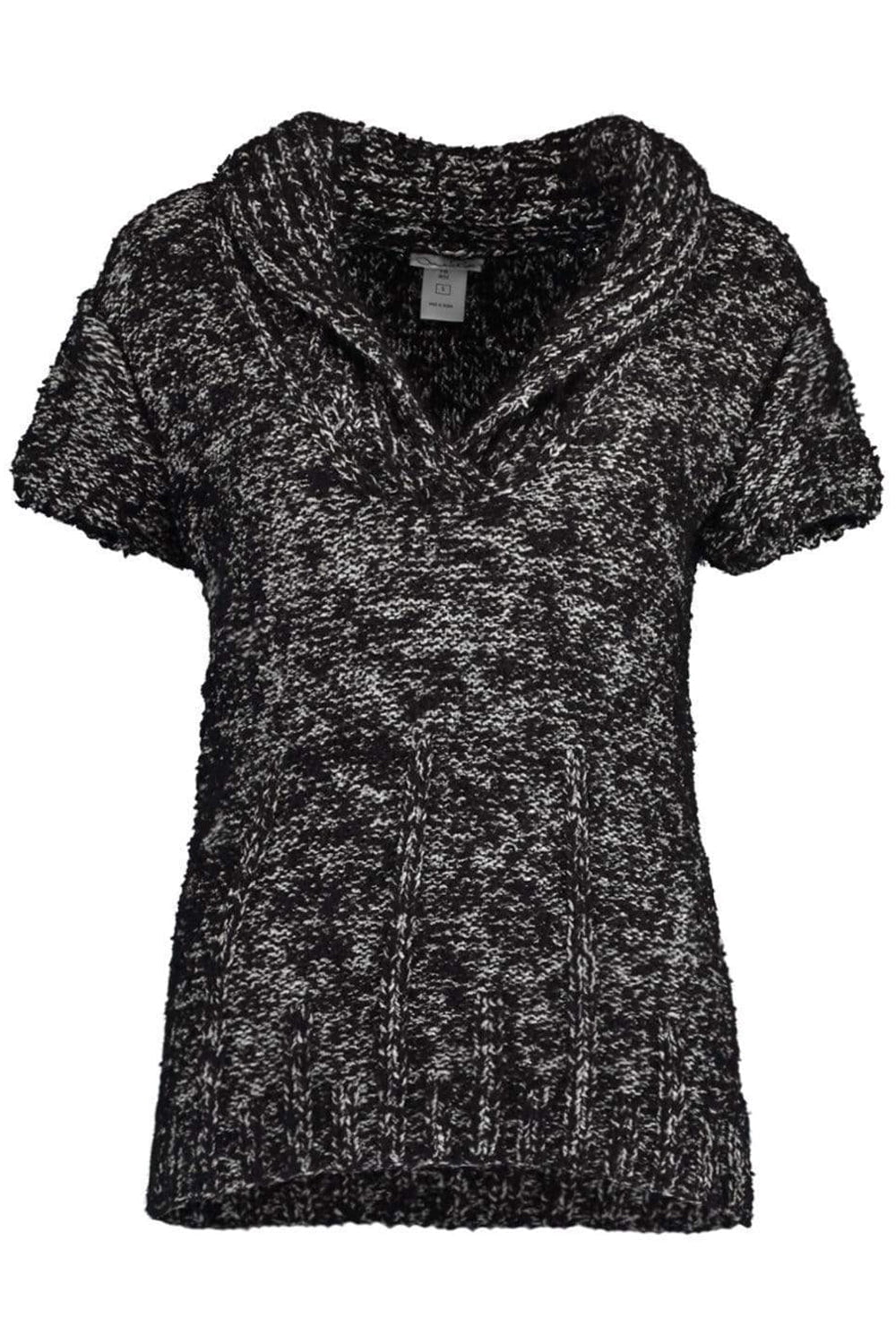 OSCAR DE LA RENTA-Cap Sleeve V-Neck Tweed Pullover-BLACK