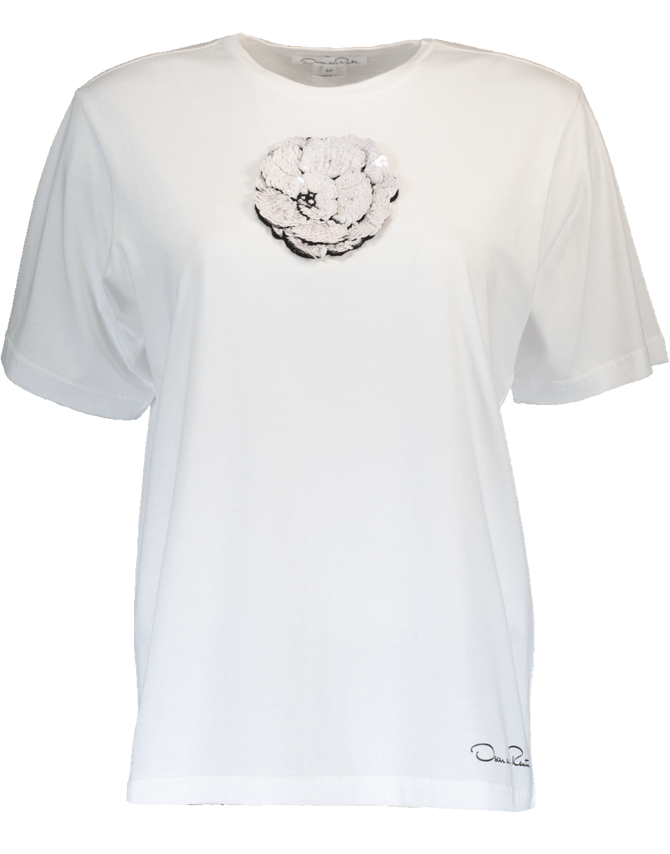 OSCAR DE LA RENTA-Sequin Applique Flower Tee-