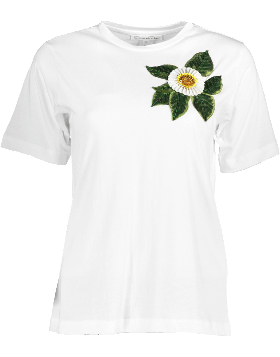 OSCAR DE LA RENTA-Flower Embellishment Tee-