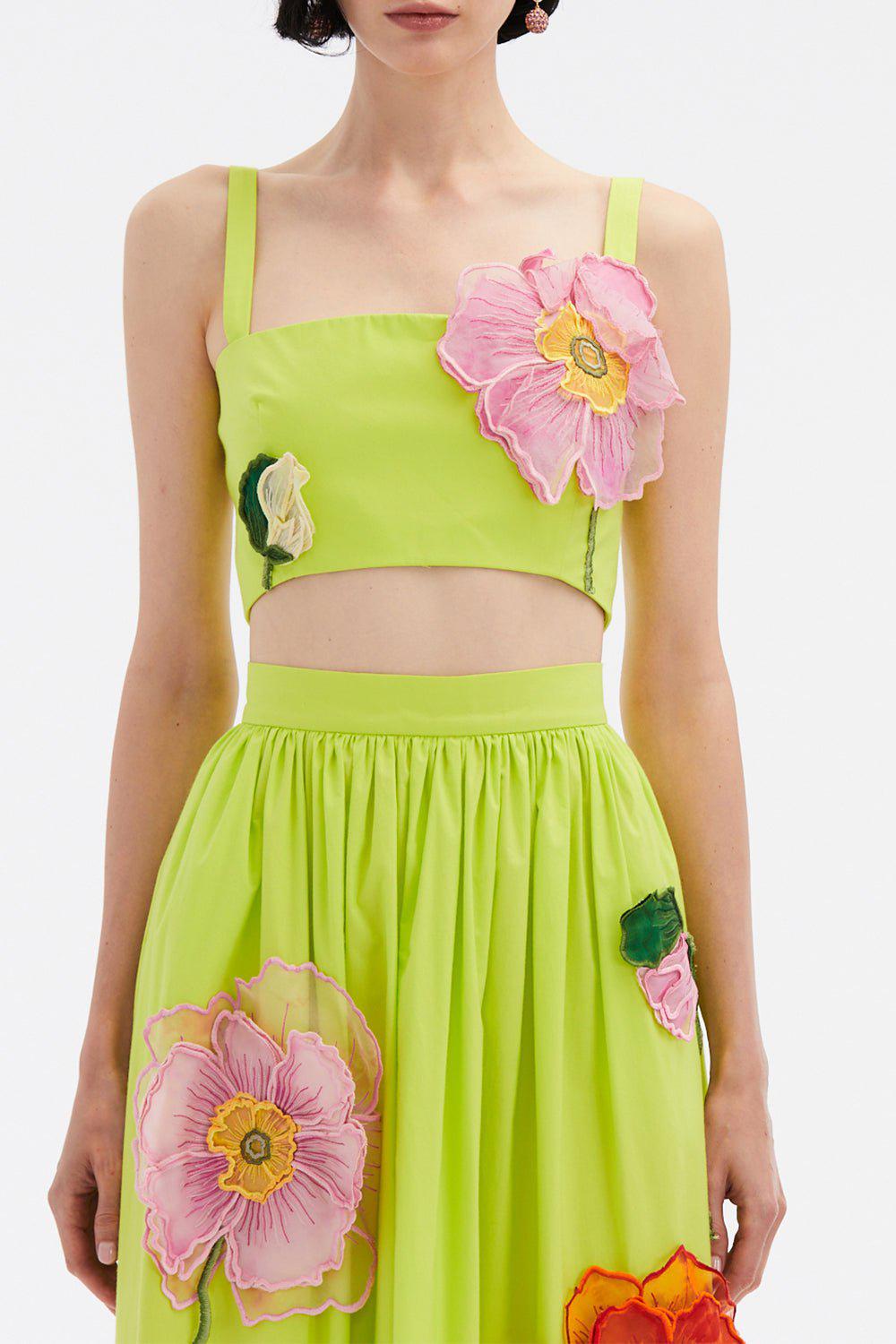 OSCAR DE LA RENTA-Oversized Floral Crop Tank-