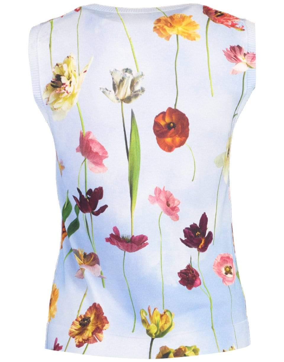 OSCAR DE LA RENTA-Mixed Floral Sky Printed Tank-