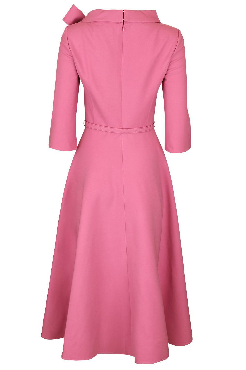 Tie Neck Midi Dress-PINK-4-CLOTHINGTRUNKSHOW-OSCAR DE LA RENTA