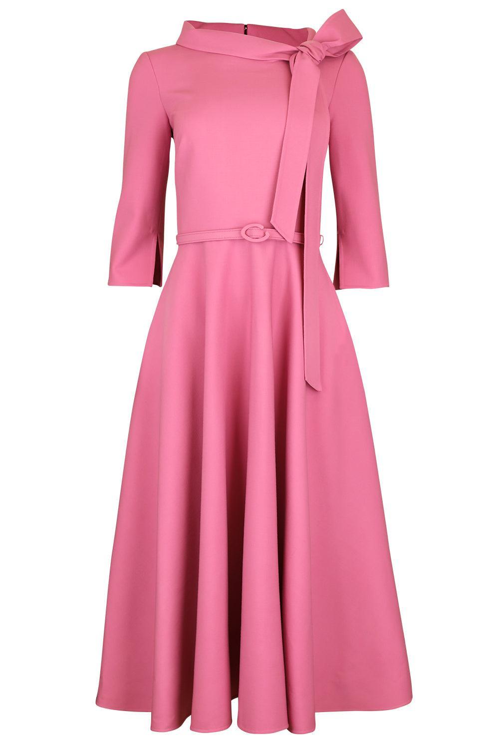Tie Neck Midi Dress-PINK-4-CLOTHINGTRUNKSHOW-OSCAR DE LA RENTA