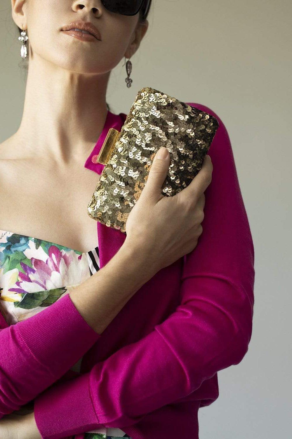 OSCAR DE LA RENTA-Rogan Sequin Box Clutch-GLD MULT