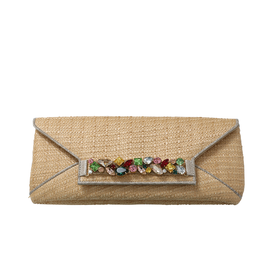OSCAR DE LA RENTA-Jeweled Raffia Clutch-NATURAL